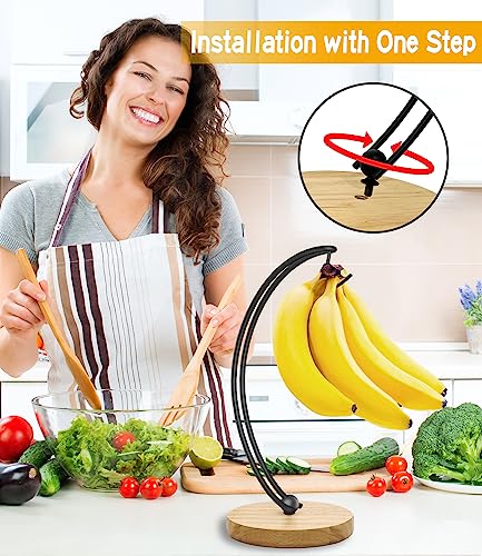 Bananas Holder Hanger Hook Stand Modern Banana Keeper Organizer Storage Racks Tree Wood Base Metal Hooks Grape Holder Fruit Display Rack Keep Bananas Fresh For Home Kitchen Bar Table Countertop #TOP3