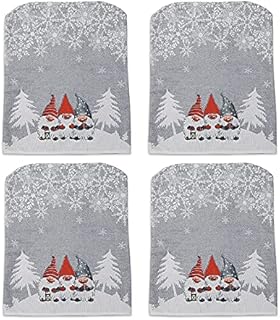 Pectt 4 Pcs Christmas Dining Chair Back Covers, Xmas Chair Back Covers Slipcovers with Snowflakes and Gnome Pattern, Christmas Decor Kitchen Chair Slip Covers for Holiday Decor