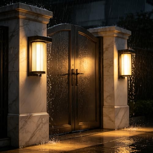 Image of Lightdot 2-Pack Arc Solar Wall Lights, Dusk to Dawn with Remote Control | 3000K Warm White 300LM Waterproof Solar Exterior Lamp for Yard, Walkway, Garage, Fence