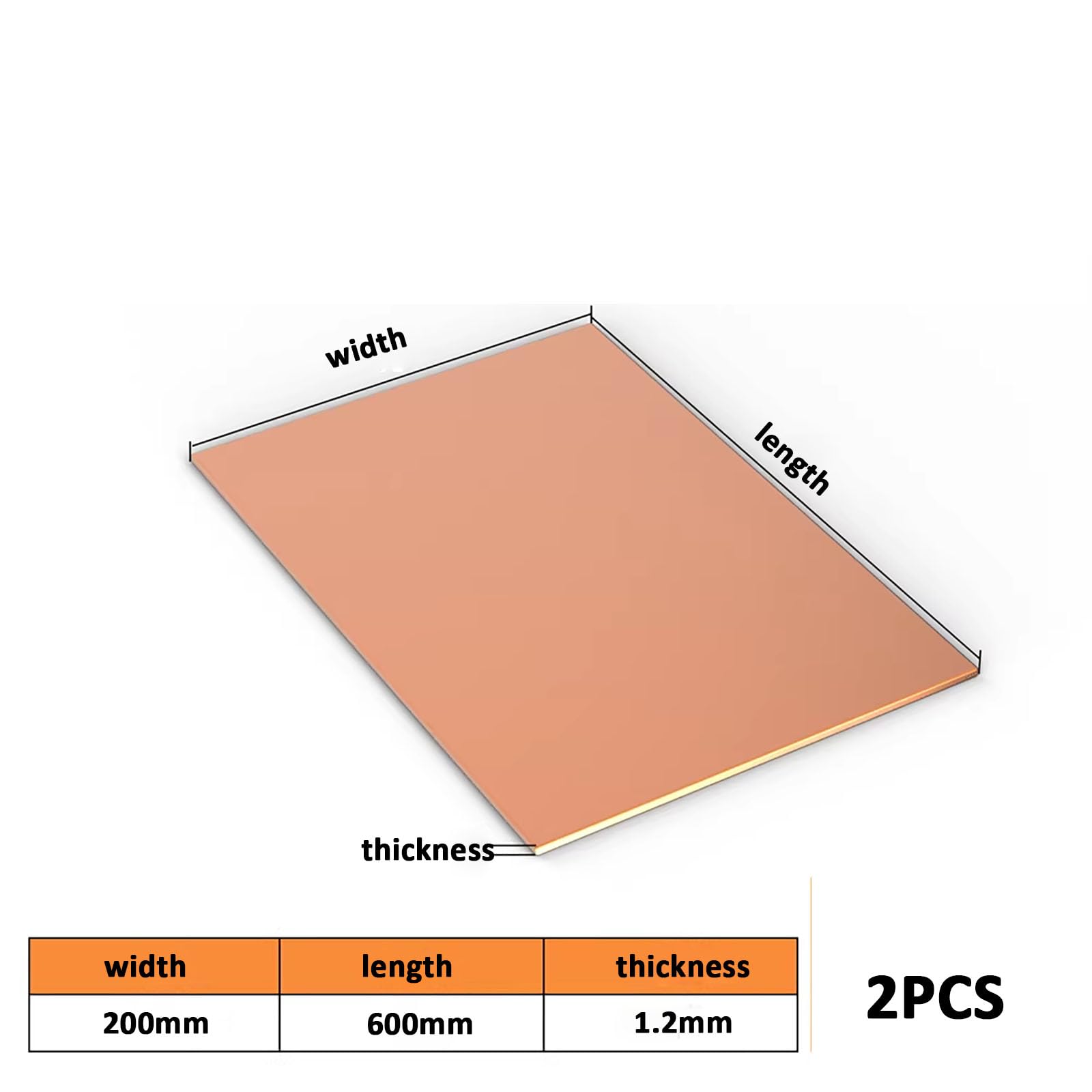COYOUCO 2 Pieces of 1.2mm Thick Copper Plates Suitable for Craft Making, Model Making, DIY Projects,200mm*600mm