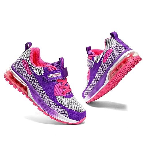 Image of KUBUA Kids Sneakers Lightweight Boys Girls Tennis Shoes Purple Grey