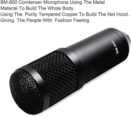 Miniatura 2 de Kit de micrófono de condensador BM-800 con micrófono de grabación con cable de 0.138 in, soporte de choque, filtro pop, brazo de tijera ajustable