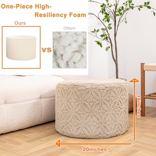 Plush Multi-Functional Ottoman Pouf – Ergonomic Ottoman Foot Rest with Space-Saving Design, Perfect Under Desks, Couches & Sofas (Light Coffee)