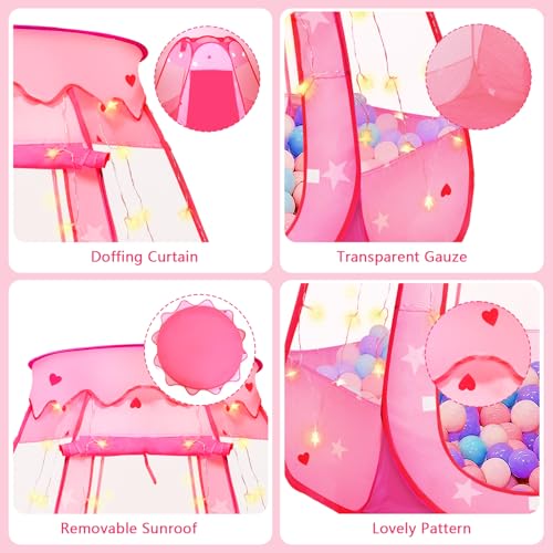 Pop Up Princess Tent with Star Light, Toys for 2 3 Year Old Girl Birthday Gift, Ball Pit for Baby with 1 Carrying Bag, Foldable Kids Play Tent for Toddlers, Two Year Old Girl Toy Indoor Outdoor by TooyBing - Image 4