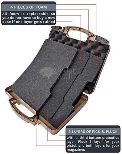 Cedar Mill Fine Firearms Multipack Of 4 Different Colors - Tsa Approved Lockable Hard Gun Pistol Case - Black, Tan, Green, Gray #TOP1