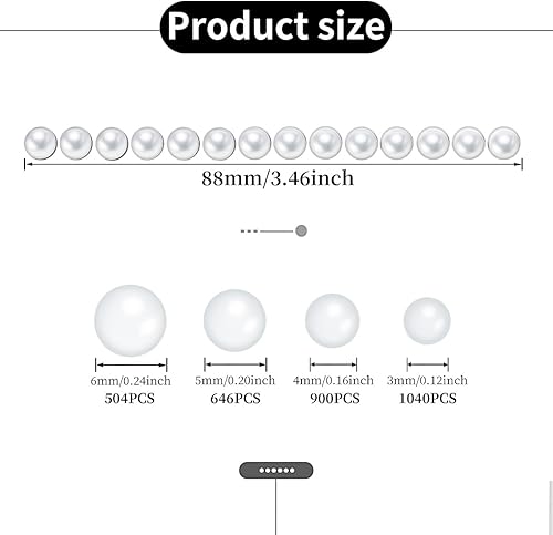 Miniatura 2 de 3090 calcomanías de diamantes de imitación, calcomanías autoadhesivas de perlas blancas para la cara, gemas para el cabello de 3450.236 in, gemas