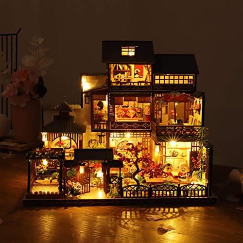 Puppenhaus-Miniatur mit Möbeln, Miniatur-Puppenhaus-Set mit Musik-Bewegung, Holz, handgefertigt, für Weihnachten… – Bild 8