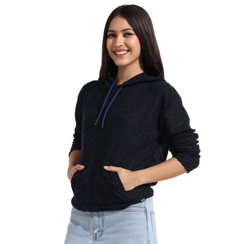 Image of PINACOLADA Women's Hoodie for Casual Wear | Hood Neck | Long Sleeve | Drawstring Closure | Cotton Sweatshirt Crafted with Comfort Fit for Everyday Wear | Navy Blue