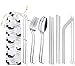 Produktbild Reise-Utensilien, wiederverwendbare Utensilien mit Tasche, tragbares Reisebesteck Set, 9-teilig, inklusive Messer, Gabel, Löffel, Essstäbchen, Reinigungsbürste, Metallhalme, Edelstahl Besteck-Set