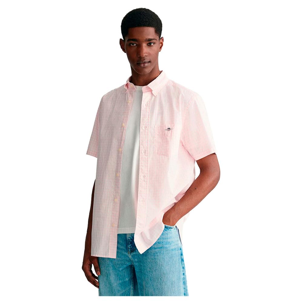 GANT Mens Poplin Gingham Short Sleeve Shirt Light Pink XL