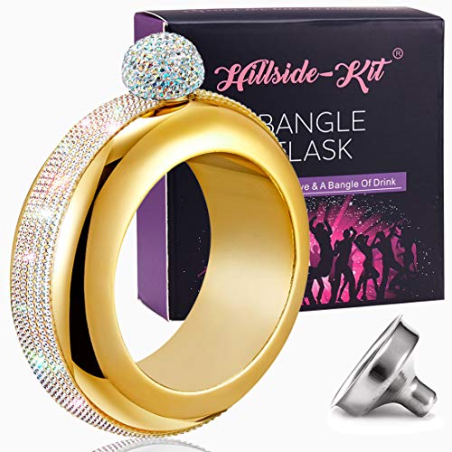 Hillside-Kit Bracelet Bangle Flask Handmade Crystal Lid Creative 304 Stainless Steel Wine Flask Gift For Women Girls Men Party Flask Hidden Liquor Flask Bracelet Funnel Set 3.5oz