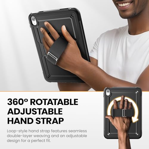Coque iPad 10ème génération 2022 antichoc noire avec support et dragonne