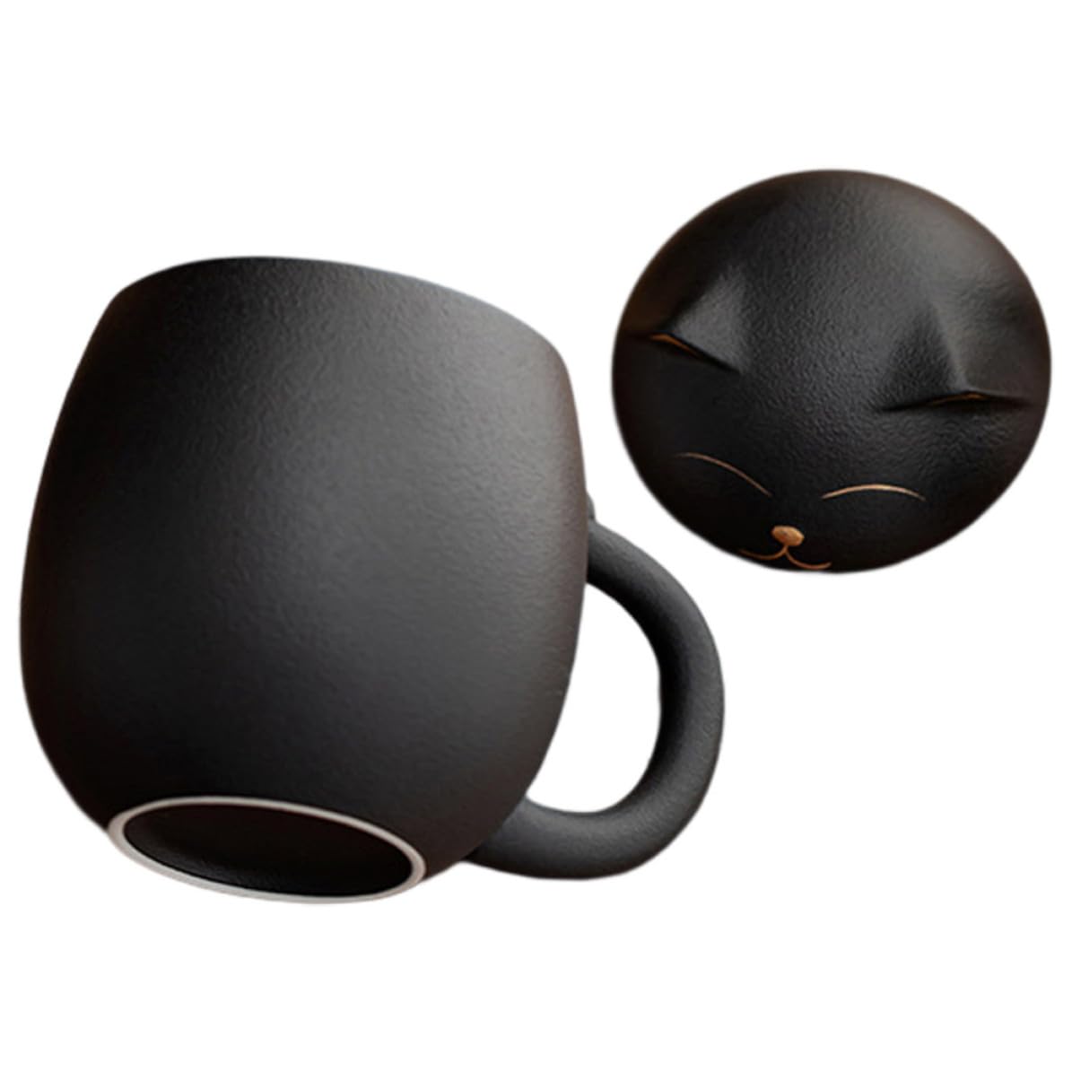MAGICLULU Mug en Céramique 400ml avec Couvercle et Filtre, Tasse à Boire Noire Décor Chat, Maison ou Cafés