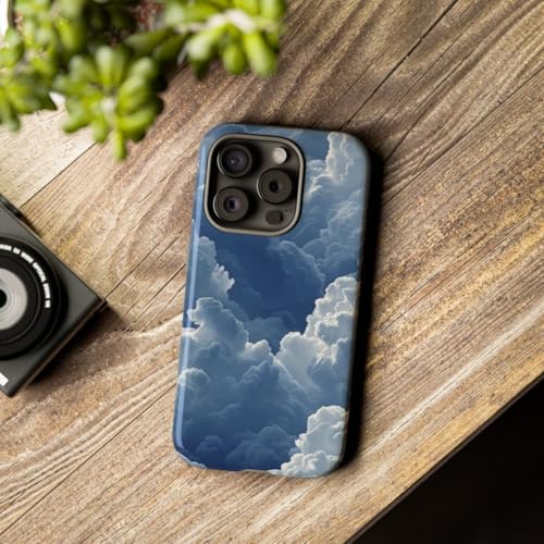 Coque iPhone 15 Pro motif nuage bleu 3D rigide brillante antichoc