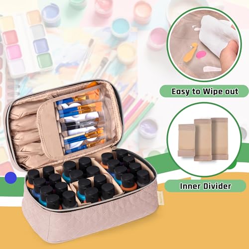 Image of Teamoy Acrylic Paint Organizer Holds 24 Bottles of 2 fl.oz Acrylic Paint, Paint Brush Storage Bag for Art Brush and Craft Supply, Misty Rose