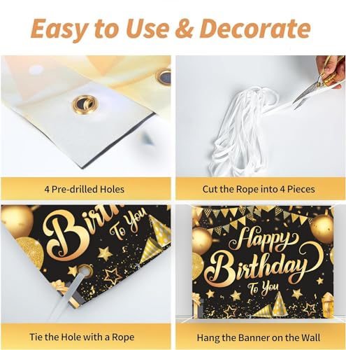 Image of Party Propz Birthday Backdrop for Decoration - Pack of 1, Size 5x4 Ft Happy Birthday Backdrop for Decoration, Black and Golden Bray Decorations Kit