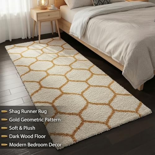 Image of Carpet for Hallway, Kitchen, and Modern Interiors, Cozy Shag Runner for Living Room, Entryway & Office Decor Size 4x6 feet Ivory Gold