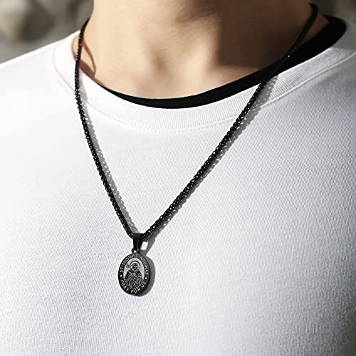 P. BLAKE Oval Saint Christopher/Michael/Joseph/Jude/Virgin Mary/Joseph/Francis/Patrick/Anthony/Benedict/Thomas Necklace for Men Women, Stainless Steel Catholic Patron Pendant with Chain 24 Inches