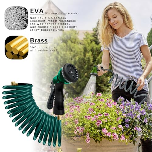 Image of Coil Hose 15FT EVA Coil Garden Hose With 3 /4'' Brass Connector