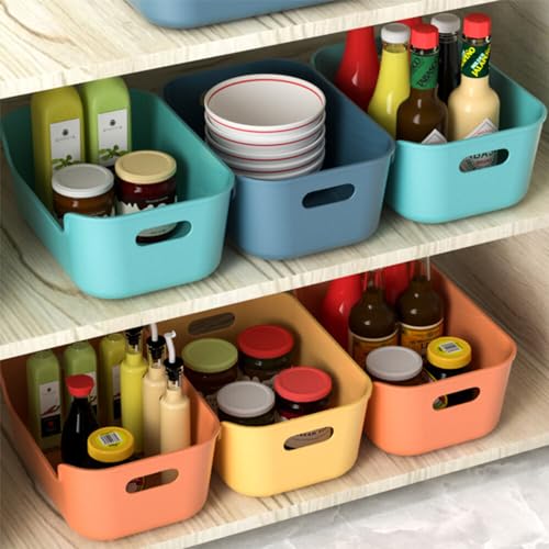 Bncxdc Plastikkorb, 8PCS stapelbare Aufbewahrungsbox, Kunststoff-Organizer-Aufbewahrungskörbe für die Küche, rechteckiger Aufbewahrungskorb für Schrank, Büro, Bad, Kleidung (4 Farben, 15,5x10,5x6 cm)