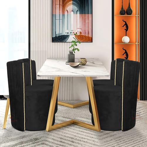 Image of Luxury Velvet Ottoman Chair Pouffe Stool-Modern Round Soft-Padded Chair for Dining Room, Living Room /Cafeteria Seating /Bedroom and Dressing Area /Ottoman with Backrest (Black)