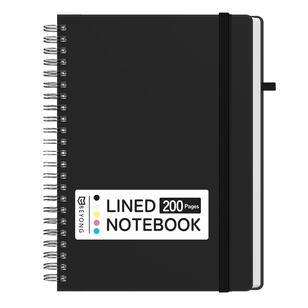 BEYONG Spiral Notebook Journal, Lined Journals for Writing, Note Taking, Work, School & Travel, A5 (Black)