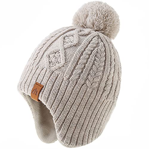 Image of LMLALML Boys Winter Hat Earflap Knitted Beanie for Kids Warm Fleece Lined Thicken Hat for Baby