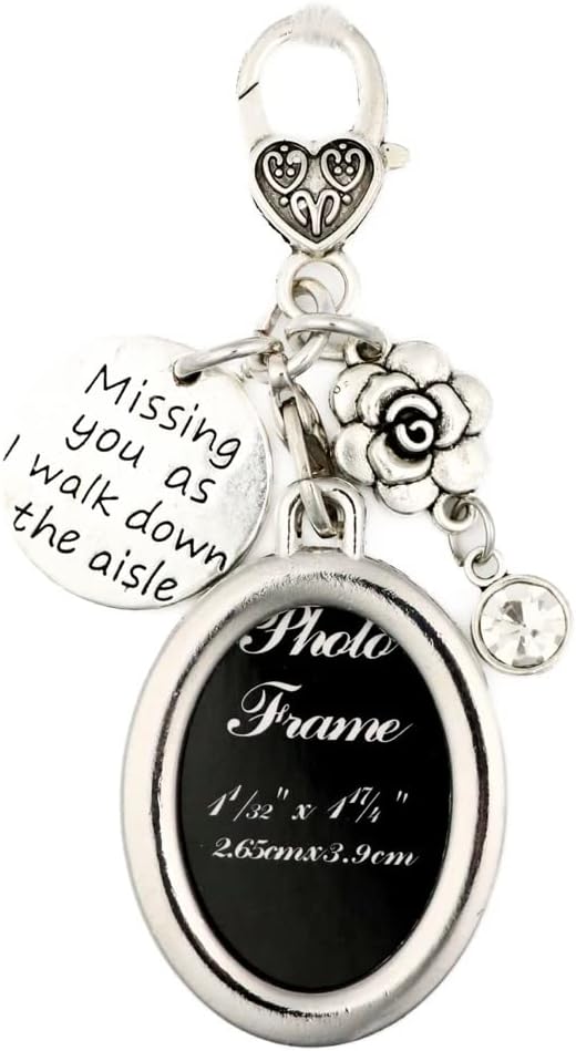 Harper Olivia Silver Bridal Bouquet Photo Charm Missing You As I Walk Down The Aisle Wedding Memorial Gift