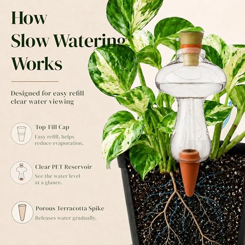 11 oz Plant Self Watering Globes Top Fill, Mushroom Plastic Self Watering Bulbs, LED Night Light Automatic Waterer with Slow Release Ceramic Spikes for Indoor Outdoor Plants, 2 Pack by Plesqui - Used condition - Image 7