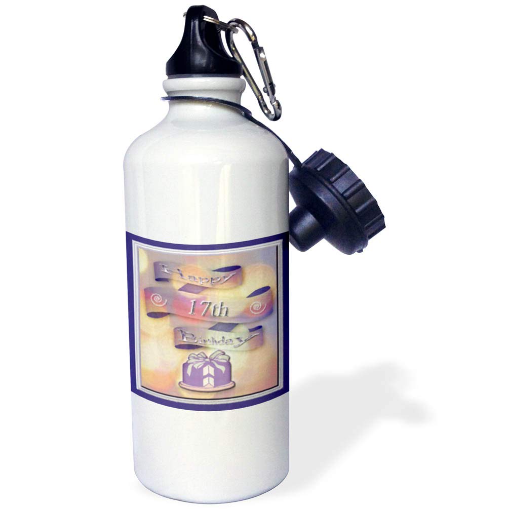 3dRose Ribbon and Cake Happy 17th Birthday Sports Water Bottle 21 oz White