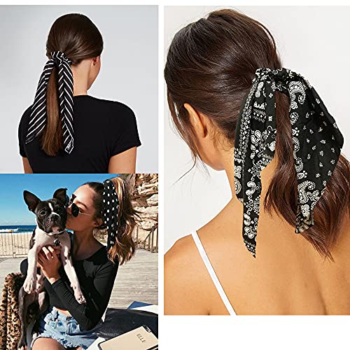 Black Scrunchies Scarf Hair Ribbon Ties Hair Scrunchie With Tails Long Bow Bowknot Hair Scarf Scrunchies Hair Bands Hair Elastic Hair Scrunchy Ponytail Holder For Women Lady Girls (6Pcs) #TOP5