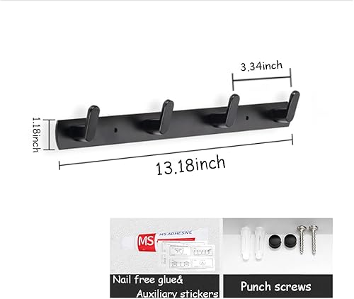 Miniatura 9 de Perchero de pared moderno para colgar abrigos, ropa, sombreros, bolsas con 4 ganchos, toallero negro de aluminio espacial para cocina, entrada,