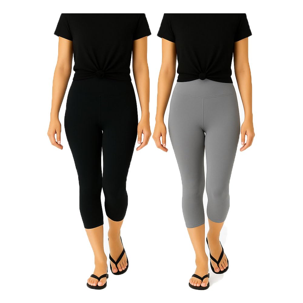 Womens Casual Regular Fit Plain 3/4th Capri For Girls Black, Grey (2Pack)-picture-41