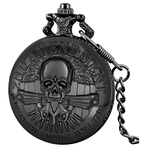 Image of Tiong Vintage Pocket Watch Engraved Cowboy Skull Wolf 3D Pattern Arabic Numerals Quartz Pocket Watch with Chain Best Gifts