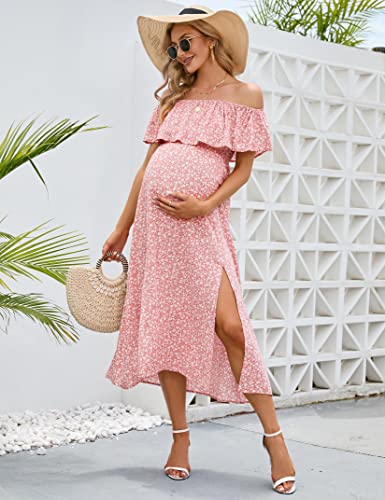 Image of Maternity Dress Women's Off Shoulder Split A Line Casual Maxi Dress Photography Dress for Babyshower