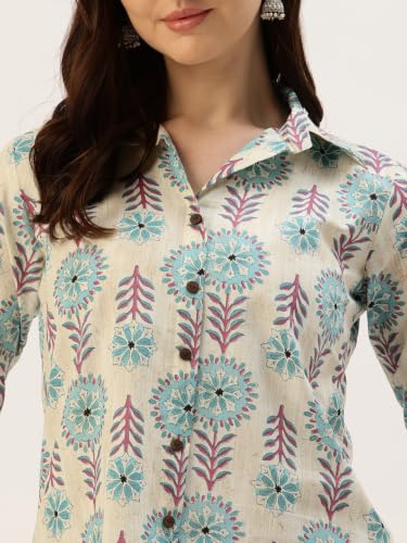 Image of feranoid Classic Collared Cotton Shirt with 3 /4 Sleeve for a Timeless Casual Look