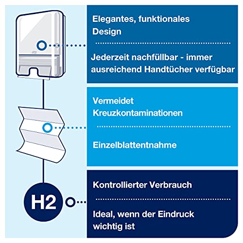 Tork Xpress Spender für Multifold Papierhandtücher 552000, Elevation Design - H2 Handtuchspender für Falthandtücher zur Einzelblattentnahme, schlankes Design, weià – Bild 6
