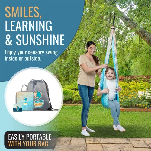 Image of Indoor Sensory Swing for Kids or Outdoor - Holds 300lbs, Double-Layer, & 360 Swivel, Calming Compression Therapy Swing Hammock for Kids & Adults with All Hardware - Sensory-Motor Toys & Gifts