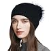 YINONIY Women's Slouchy Wool Knitted Pom Pom Beanie Cap Winter Crochet Cotton Hat