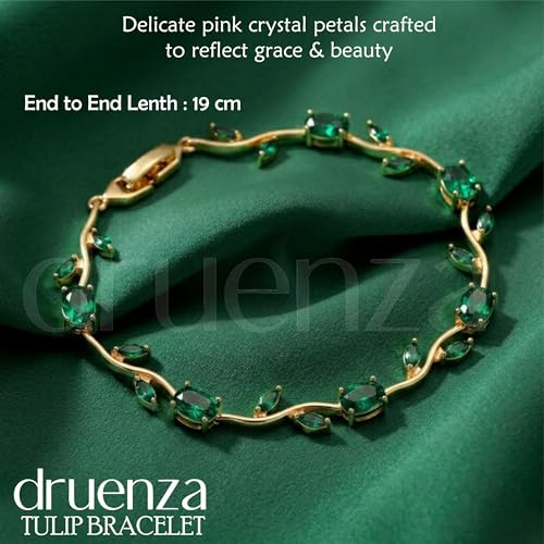 Image of druenza Tulip Bracelet for Women Stylish | Gold Plated Floral Crystal Jewellery | Elegant Adjustable Chain Bracelet for Girls Stylish | Trendy Daily Wear Party Jewelry Gift for Women & Girls
