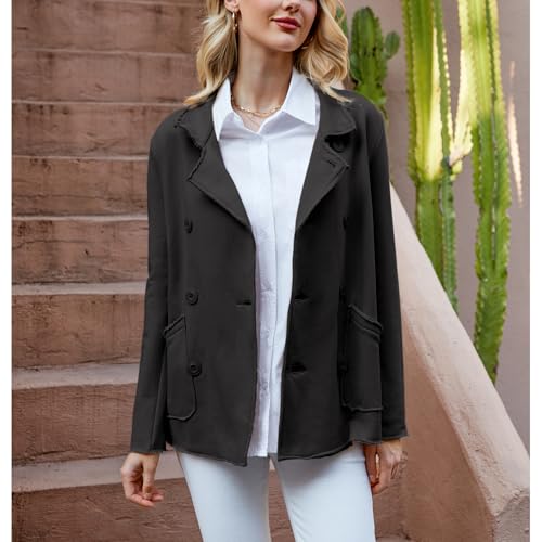 Ainangua Classic Trench Coats for Women Double Breasted Belfast Fleece Peacoat Jackets Essentials Fall Winter Coat(Black,XS)4