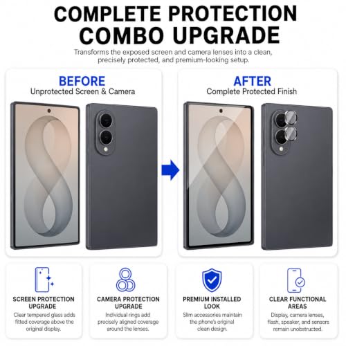 Image of FIRST MART Tempered Glass for Samsung Galaxy Z Fold 8 5G with Black Camera Ring Guard & Installation Kit | HD Clear Edge-to-Edge Screen Protector, Scratch Resistant, Case-Friendly | Pack of 1