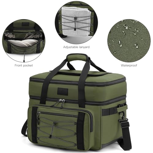 Image of Extra Large Wheeled Portable Cooler Bag 85 Cans Double Deck Heavy Duty Rolling Insulated Cooler with All-Terrain Wheels Leakproof Tactical Soft Sided Cooler for Beach Camping Picnic Travel