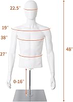 Vista 2 de Torso de maniquí masculino, cuerpo de media altura ajustable, forma de vestido de exhibición de plástico con soporte de metal, forma de vestido