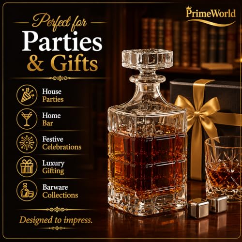 Image of PrimeWorld Glass Liquor Decanter (750 ml) with Airtight Stopper | Premium Spirits Decanter for Whiskey, Vodka & Bourbon | Elegant Decanter Bottle for Home Bar, Party Decor & Gifting