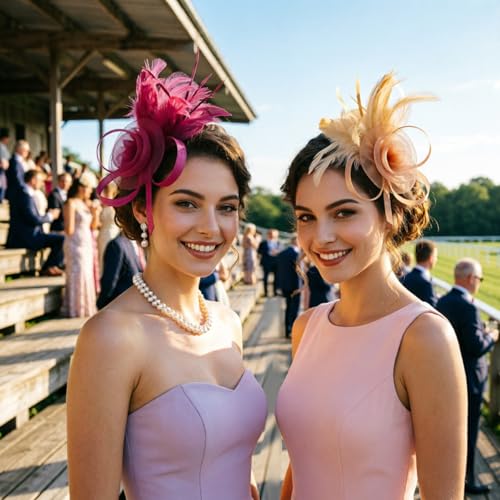 Image of DRESHOW Fascinators Hats for Women Tea Party Fascinator Hats Vintage 50s Headwear Cocktail Wedding Church Derby Hat