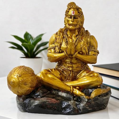 Image of Premium Hanuman Ji Resin Idol for Car Dashboard, Home Temple & Office Desk (8.5 x 8.5 x 6 cm) | Handcrafted Bajrangbali Murti Showpiece for Vastu & Protection