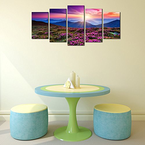 Wieco Art Mountains In Sunrise 5 Panels Giclee Canvas Prints Wall Art Purple Landscape Pictures Photo Paintings For Living Room Bedroom Home Decorations Modern Stretched And Framed Grace Artwork #TOP7