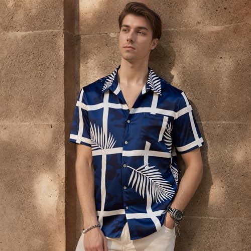 Image of Men's Hawaiian Shirt Tops Vintage Short Sleeve Button Down Beach Shirt Male Tropical Floral Summer Pullover Party Holiday