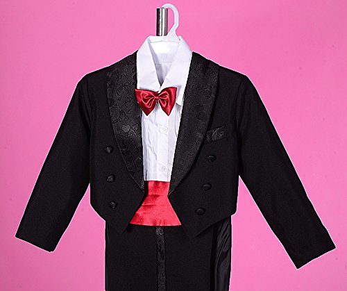 Dressy Daisy Baby Boy Tuxedo Black Suit 5 Pieces Set Formal Wear Wedding Outfit Size 18-24 Months, With Red Cummerbund #TOP1